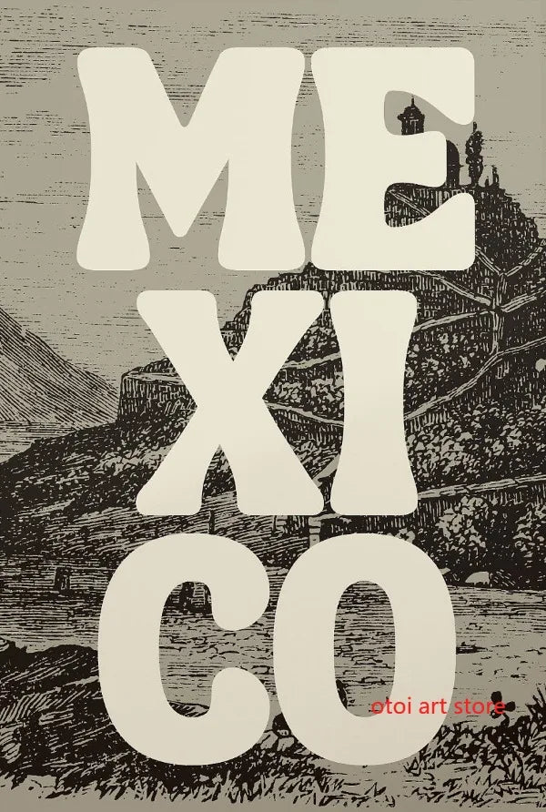 Retro art poster vintage cityscape of Mexico