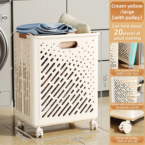 Foldable laundry basket with wheels large capacity multifunctional - vue 10 sur 14