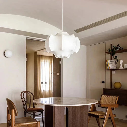 Wabi sabi ceiling light in Japanese silk for modern interior decor - vue 5 sur 9