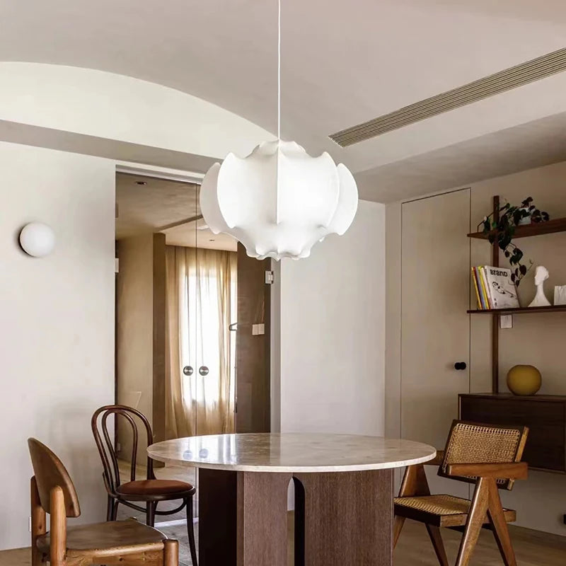 Wabi sabi ceiling light in Japanese silk for modern interior decor - vue 5 sur 9