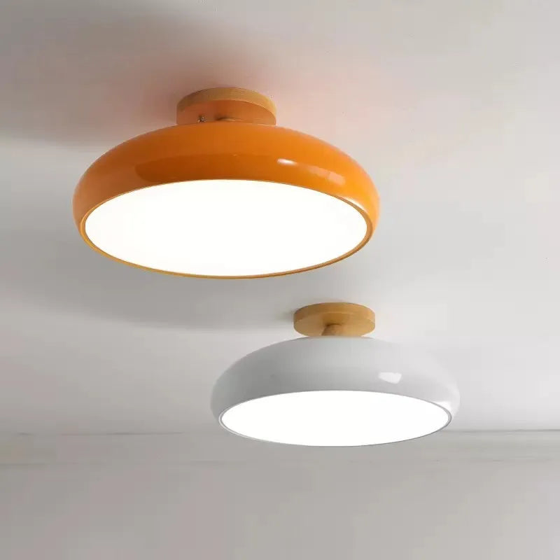 Vintage LED wooden ceiling light nordic orange PVC round fixture