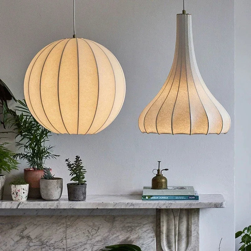 Nordic wabi sabi LED pendant light for living room, minimalist silk chandelier for bar, dining room, bedroom, loft