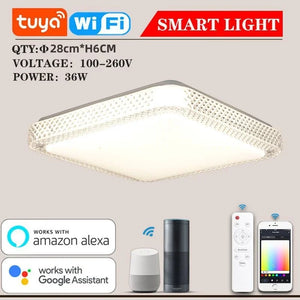 Tuya smart square LED ceiling light with dimming, Alexa and Google audio control
