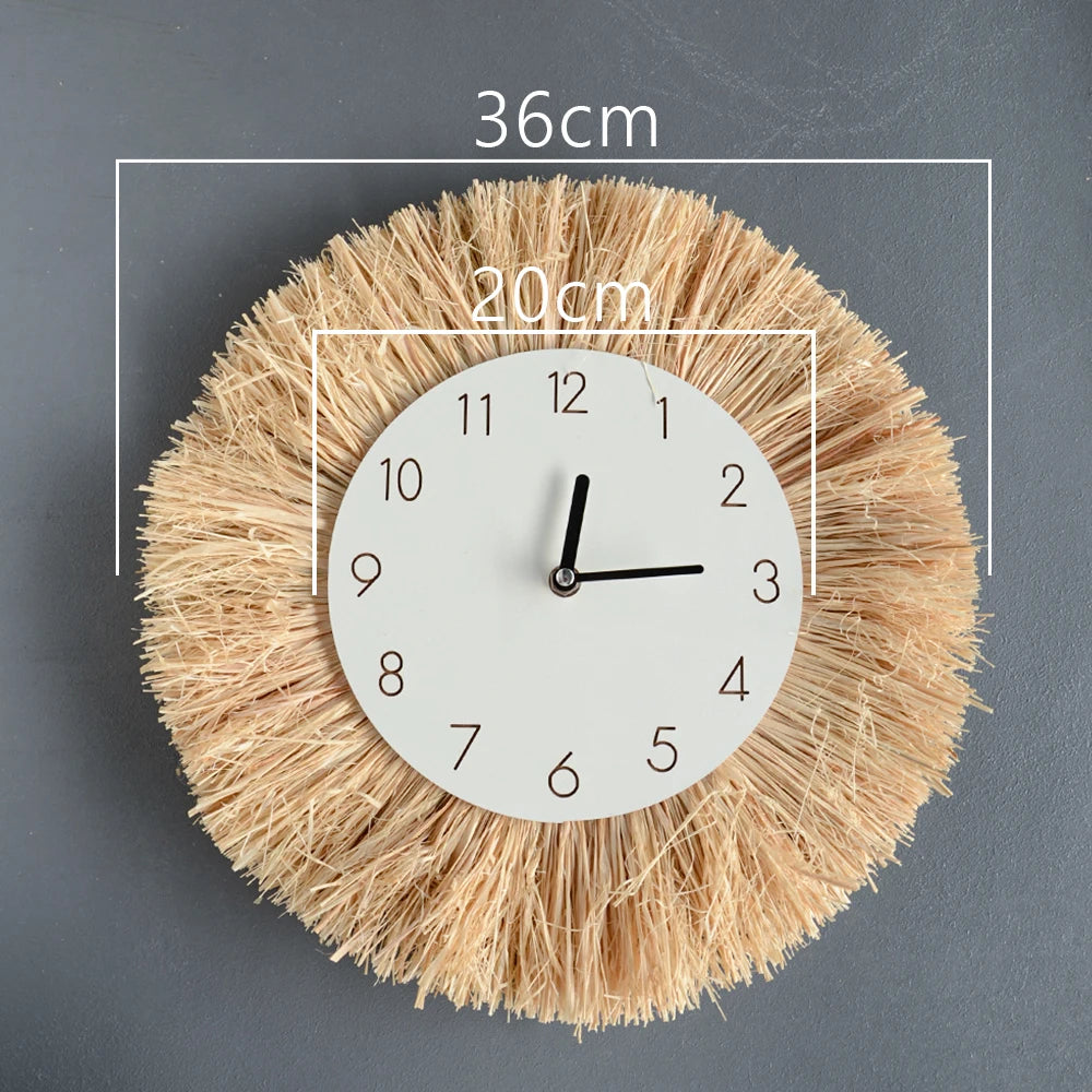 Multifunctional hanging mirror with raffia and decorative wooden beads