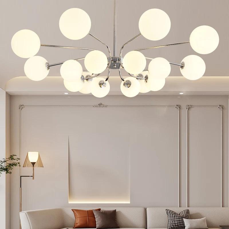 Chrome metal pendant light with decorative glass ball
