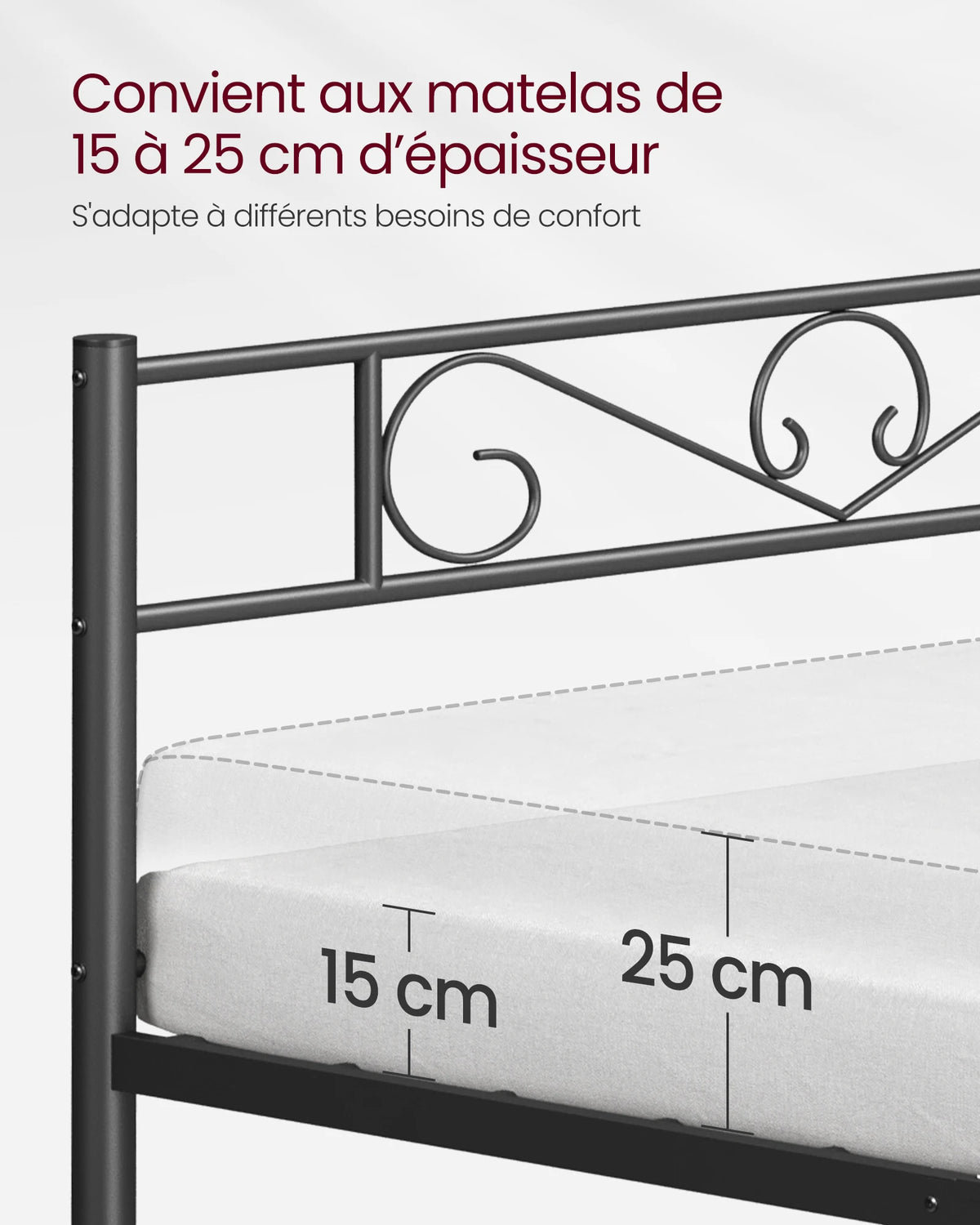 VASAGLE Single Bed Frame, Metal Bed Frame, Fits 90 x 190 cm Mattress, Easy Assembly, for Small Spaces, Guest Room - vue 4 sur 7