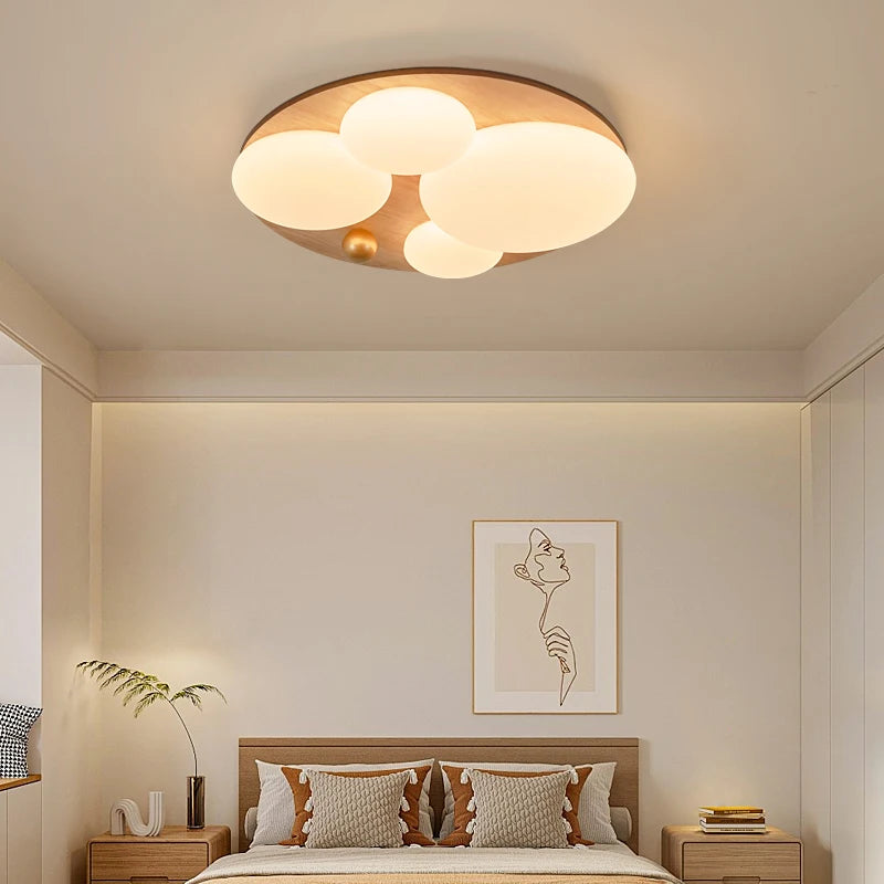 Minimalist Japanese LED ceiling light with eye protection and wood grain