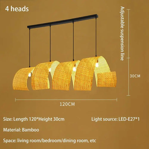 Japanese style bamboo chandelier for zen Asian decor - vue 9 sur 11