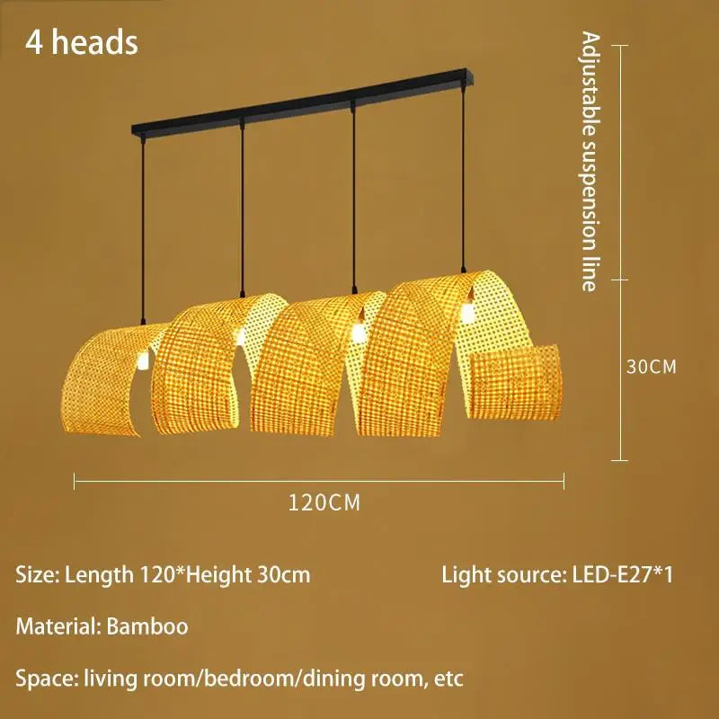 Japanese style bamboo chandelier for zen Asian decor - vue 8 sur 11