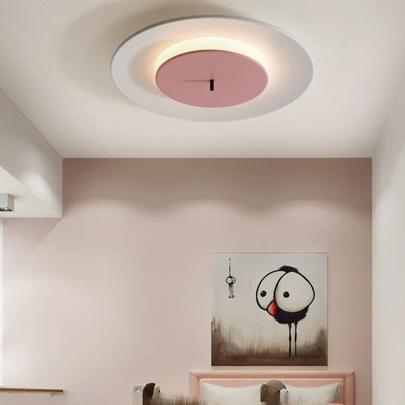 Modern minimalist iron and acrylic ceiling light with colourful LED lighting