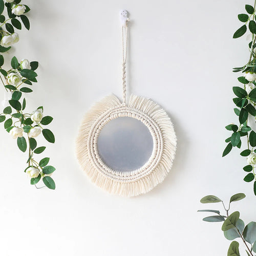 Boho-style macramé wall mirror for interior decoration - vue 15 sur 14