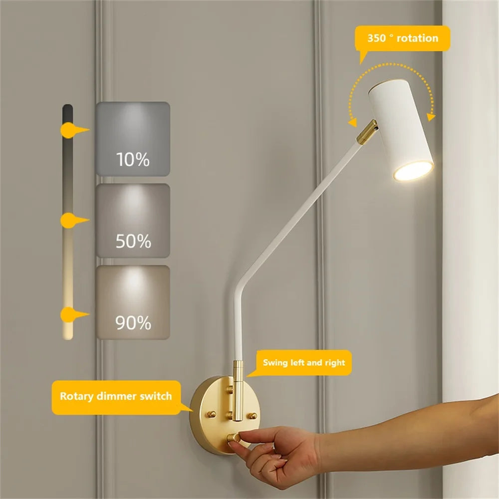 Modern swivel wall light with dimmer decorative