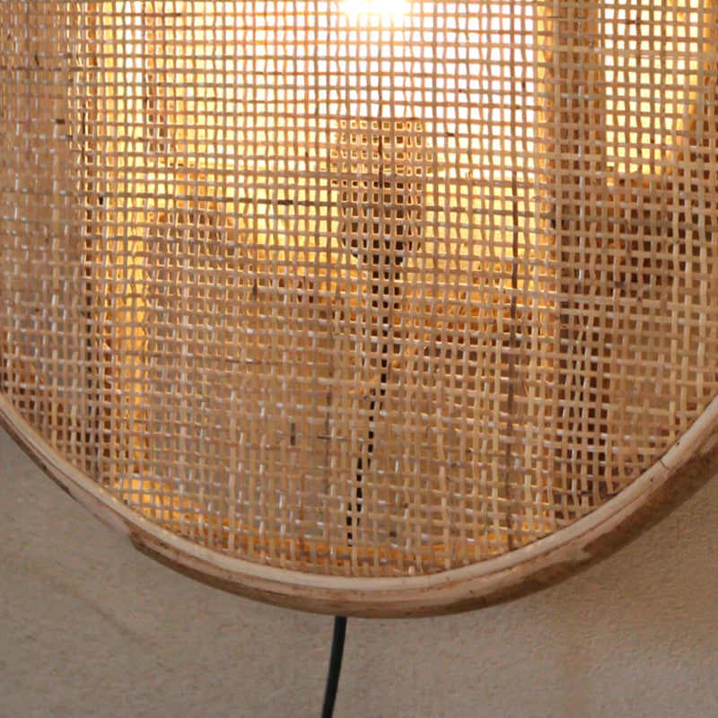Rattan and Japanese bamboo wood wall lamp - vue 6 sur 8