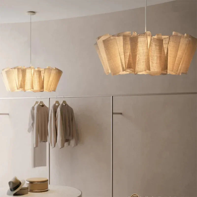 Vintage pleated linen pendant light handmade wabi sabi style lampshade