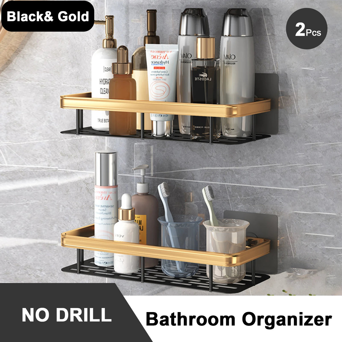 no-drill wall shelf for bathroom and kitchen storage - vue 11 sur 30