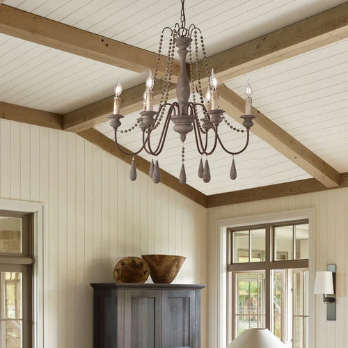 Retro wood chandelier for elegant interior decor - vue 4 sur 16