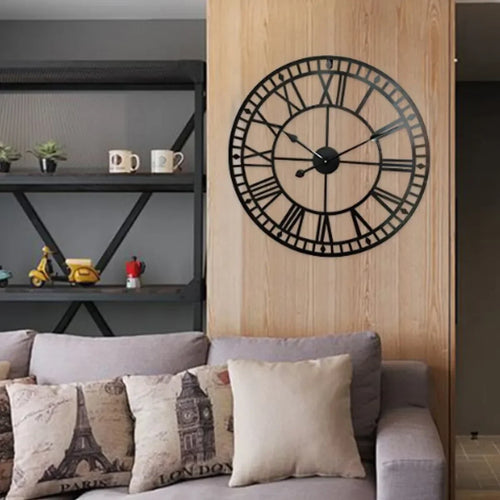 retro black iron wall clock modern roman numerals decorative - vue 2 sur 8