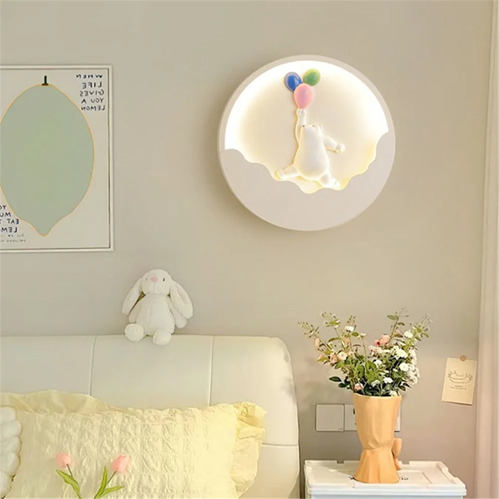 Round LED wall light bear and rabbit for children - vue 5 sur 10