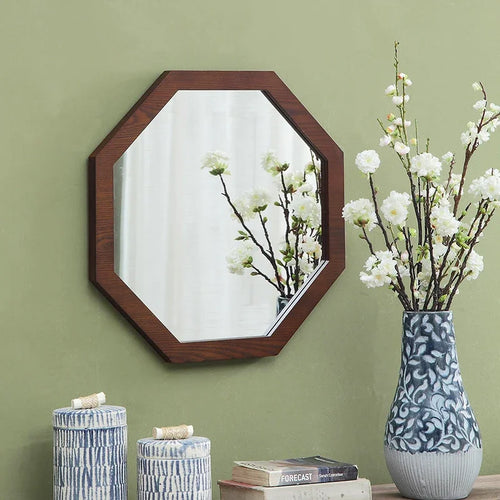 Vintage ash wood wall mirror for bathroom