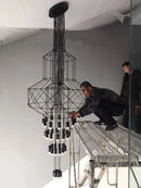 Modern living room chandelier, kitchen, dining room, hallway, staircase, metallic wireflow hanging lamp, loft nordic pendant light