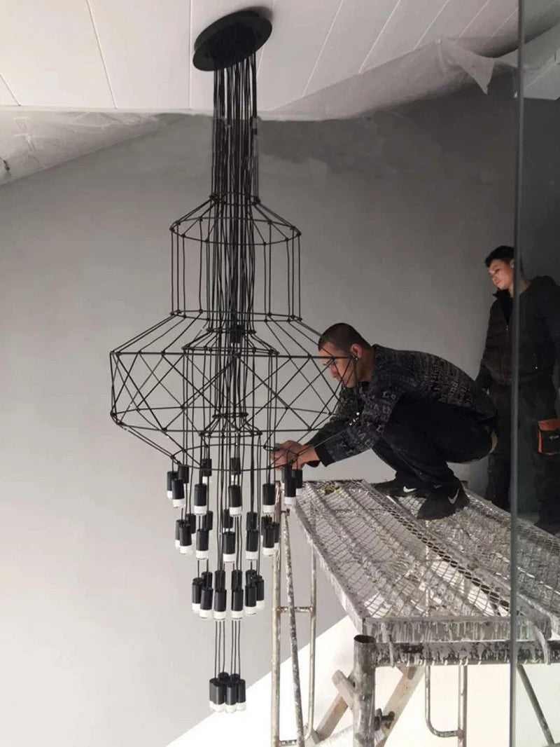 Modern living room chandelier, kitchen, dining room, hallway, staircase, metallic wireflow hanging lamp, loft nordic pendant light - vue 4 sur 6