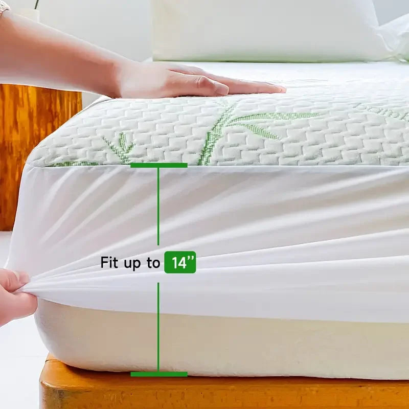1pc Waterproof Bamboo Mattress Cover (Without Pillowcase), Cooling &amp; Breathable Fitted Bed Sheet With 6-14inches Deep Pocket - vue 5 sur 7