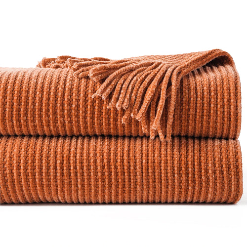 Chenille check throw with tassels for living room or bedroom decor