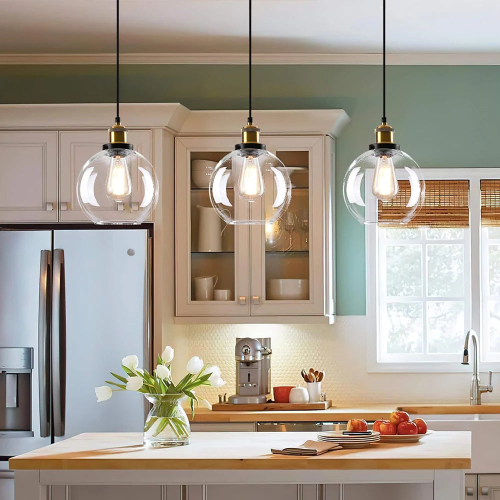 Vintage glass pendant light with Edison bulb for industrial decor
