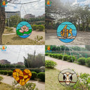 Decorative round lotus stained glass heart with tropical fish