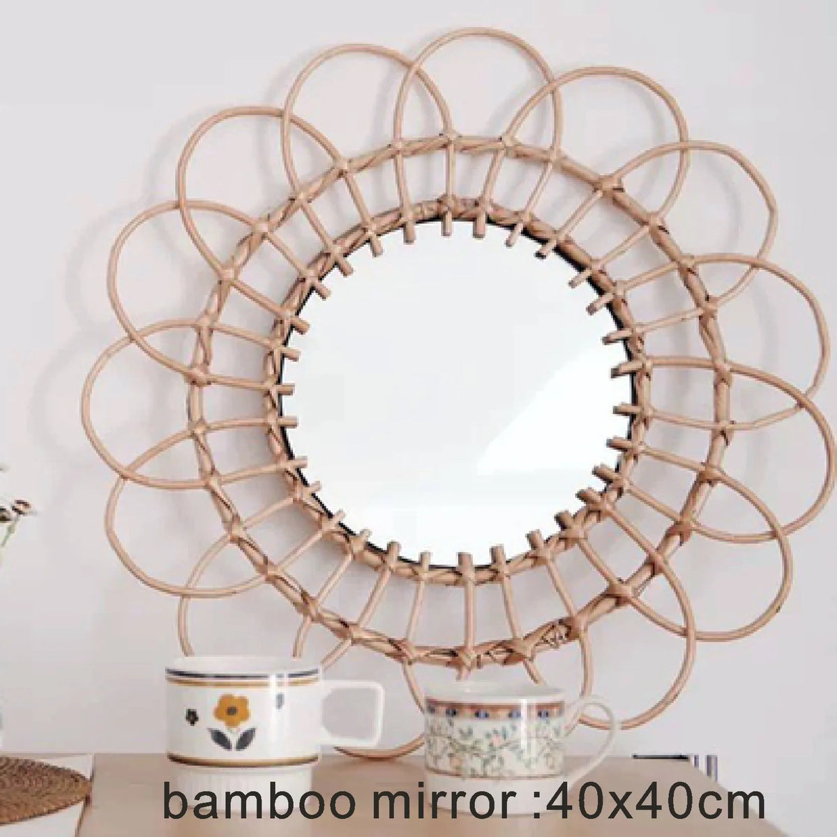 Nordic Style Straw Rattan Wall Decor, Round Rattan Mirror, Decoration Mirror - vue 3 sur 12