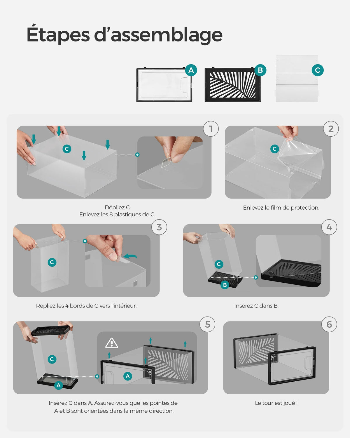 SONGMICS Clear Shoe Boxes, Shoe Storage Organsiers, Stackable, Breathable, and Foldable, Display Trainers, High Heels - vue 2 sur 9