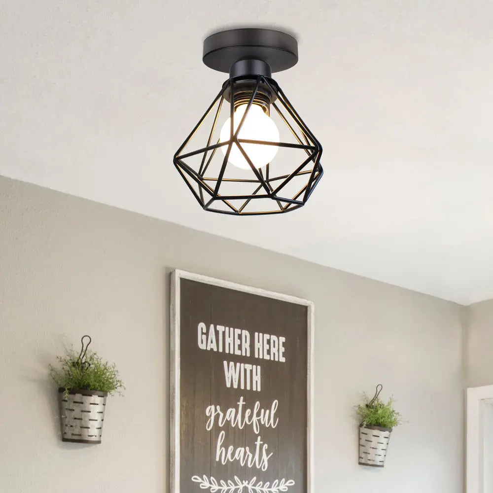 Rustic industrial vintage metal flush mount ceiling light for creative interiors