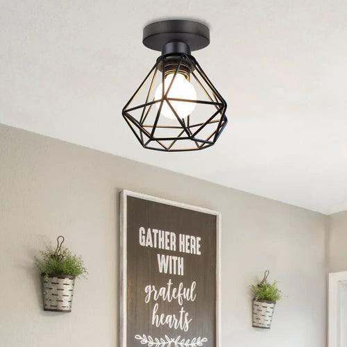 Rustic industrial vintage metal flush mount ceiling light for creative interiors - vue 2 sur 20
