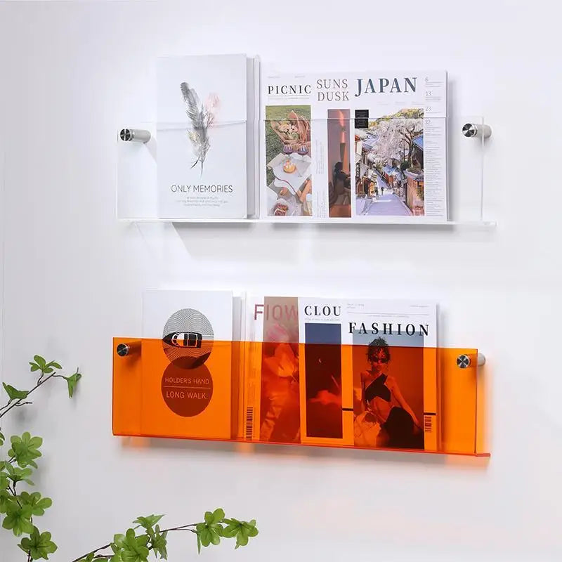 acrylic floating wall shelf magazine rack and literature organizer - vue 6 sur 52