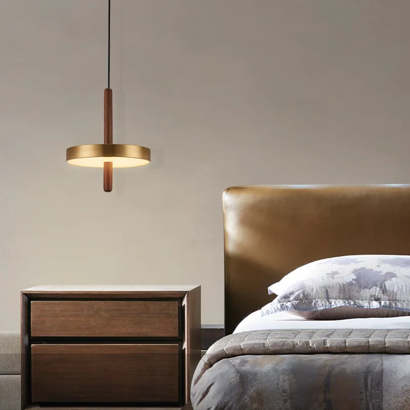 Adjustable Nordic wood and gold metal chandelier for indoor use