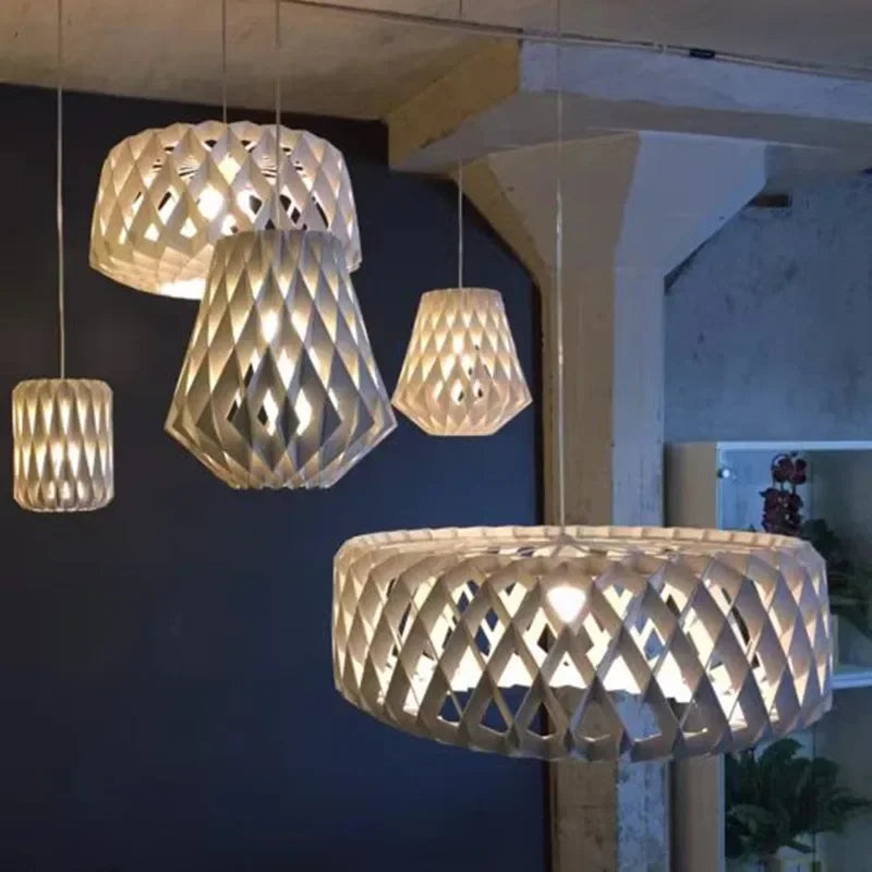 Hollow spliced wooden pendant light for interior decoration
