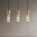Copper LED pendant light with adjustable glass shade