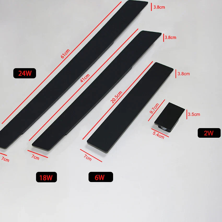 Waterproof outdoor aluminium strip wall light 18W LED black for bedroom and outdoor lighting - vue 6 sur 6
