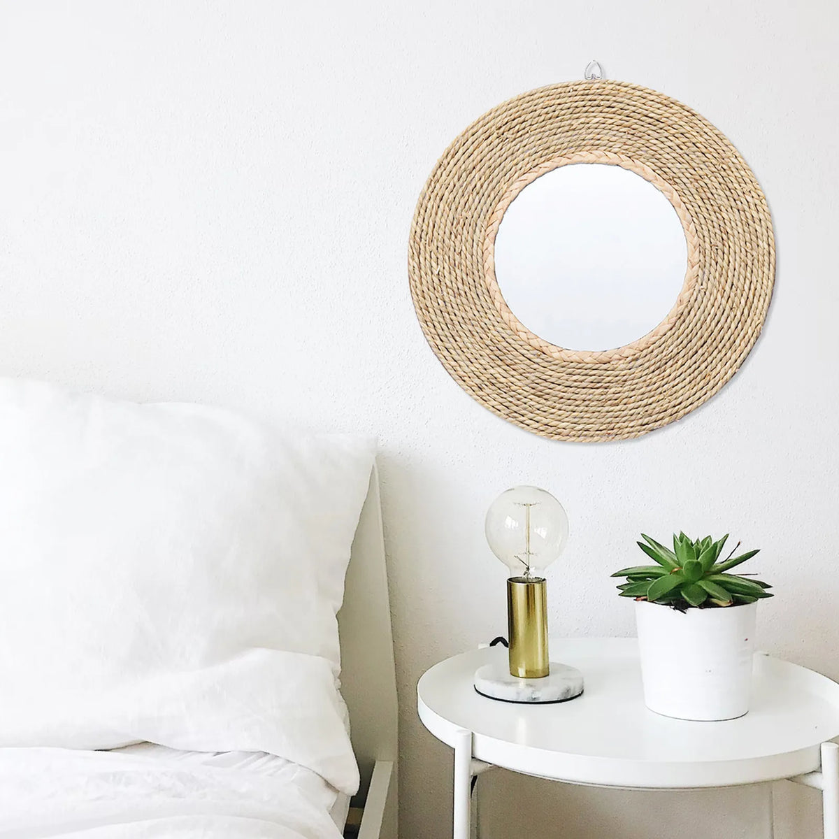 vintage rattan decorative boho round wall mirror