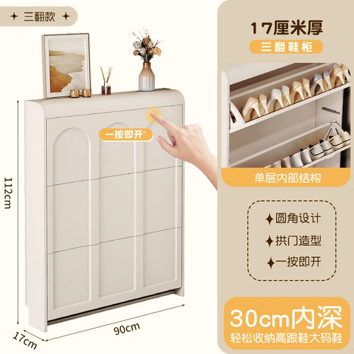 modern wooden shoe cabinet Nordic design space saving - vue 9 sur 20