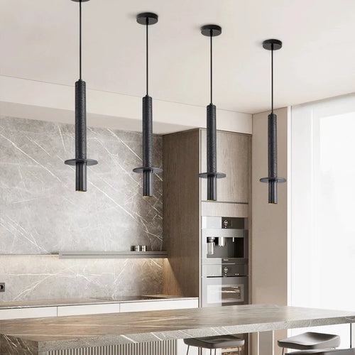 Modern nordic LED pendant lamp for bedside with long line yellow and black stone - vue 6 sur 7
