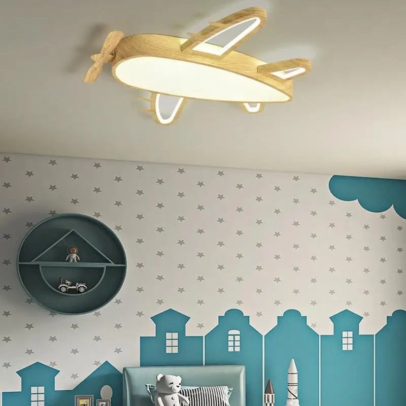 Wood and metal airplane ceiling light for children's room - vue 5 sur 10