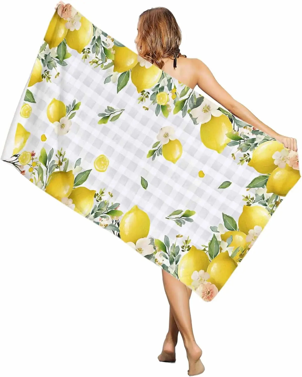Microfibre bath towel with lemon floral pattern for beach