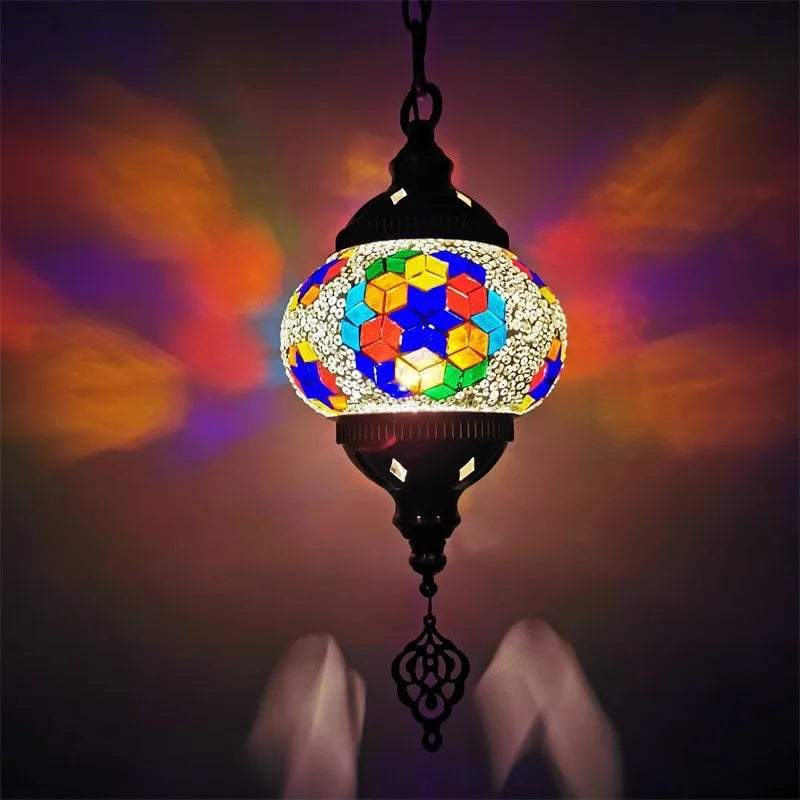 Mediterranean style stained glass pendant light romantic bohemian lighting - vue 9 sur 16