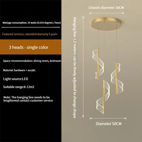 Modern acrylic LED chandelier for spiral staircases - vue 3 sur 17