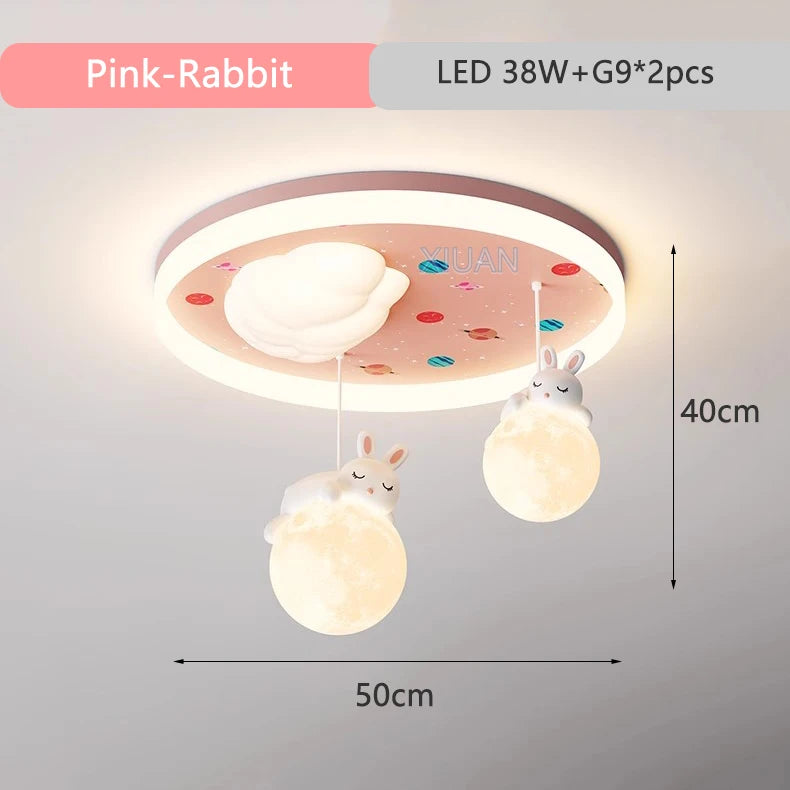 Children's LED chandelier with bear and rabbit design