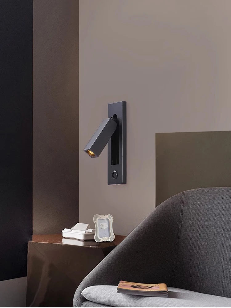 Rotating LED wall light with switch for reading
