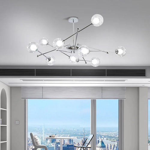 Clear glass Bauhaus style chandelier for hotel - vue 2 sur 9