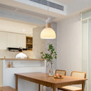 Wood LED chandelier with white glass shade