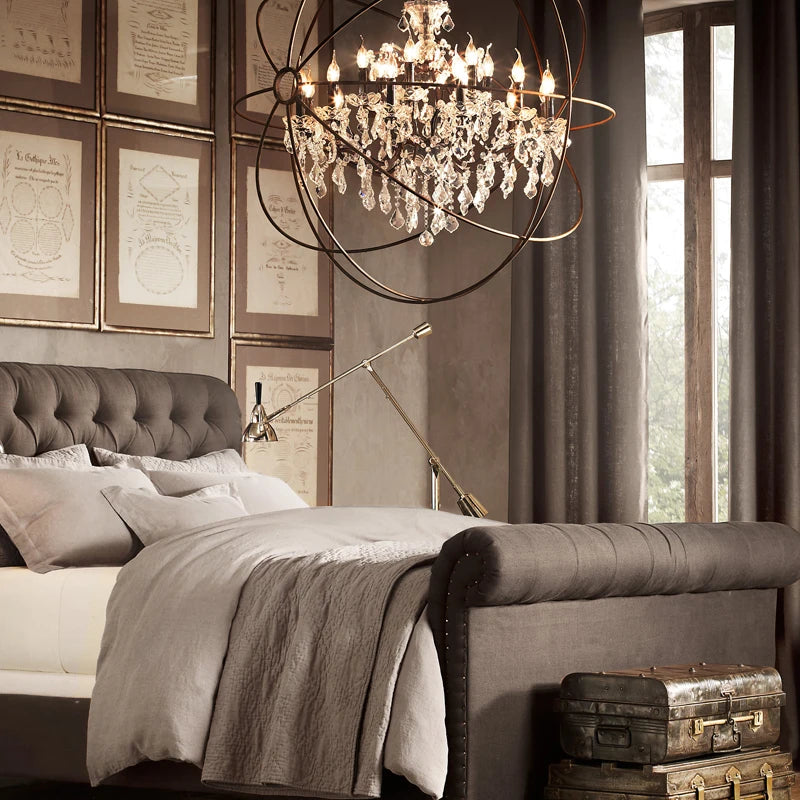 Vintage crystal chandelier birdcage style with retro LED lighting - vue 6 sur 8